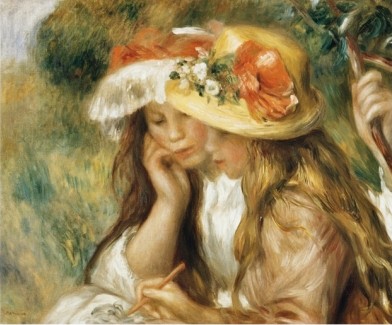 Two Girls Drawing - Pierre-Auguste Renoir painting on canvas